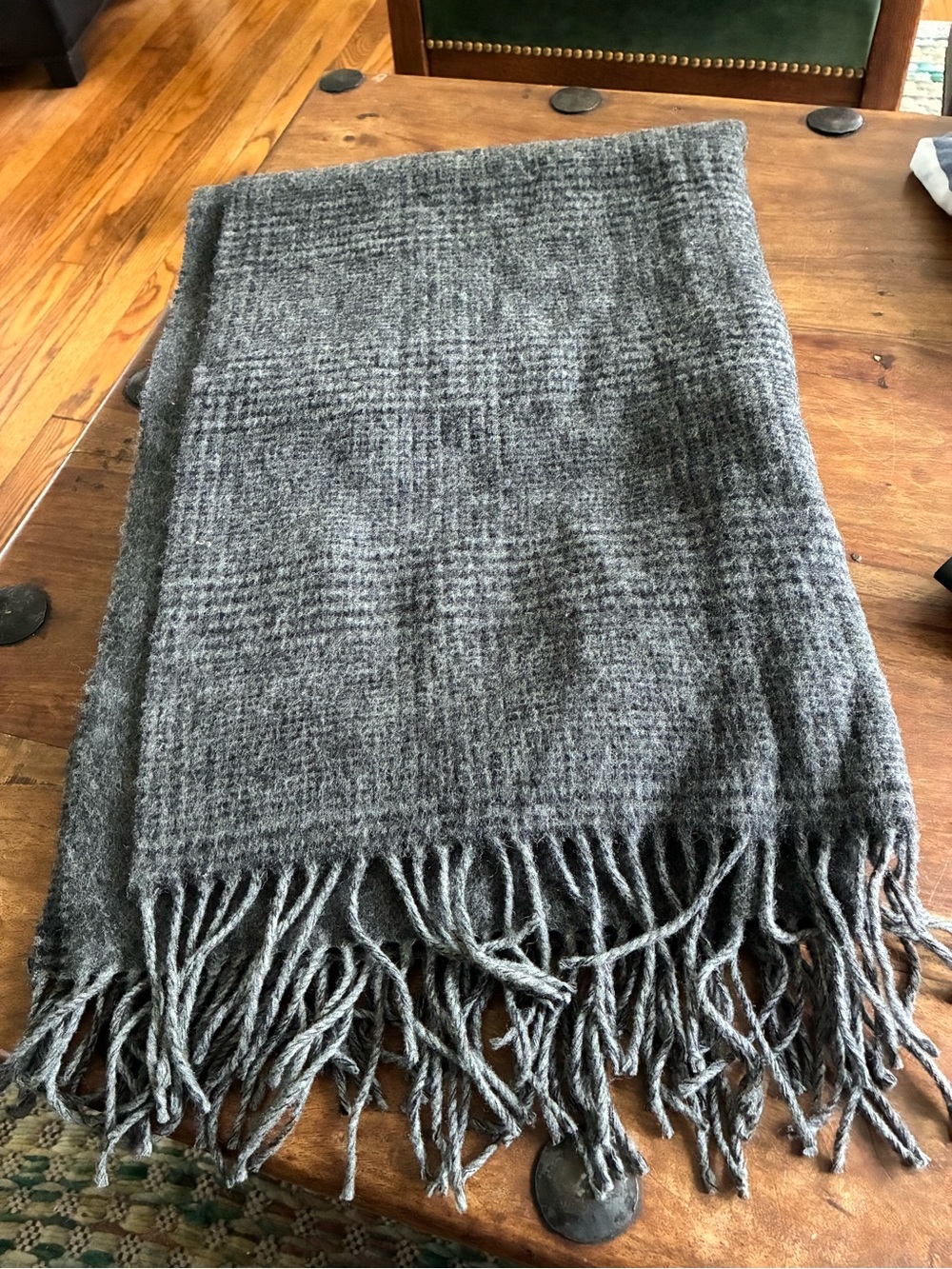 Lord & Taylor Charcoal Gray Wool Fringe Throw